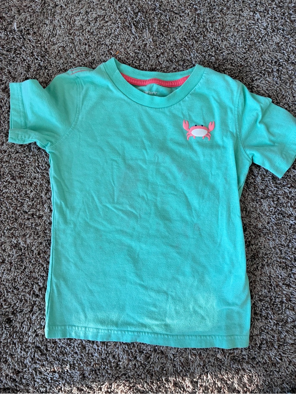 Carter's Aqua Short Sleeve Tee with Pink Crab Accent
